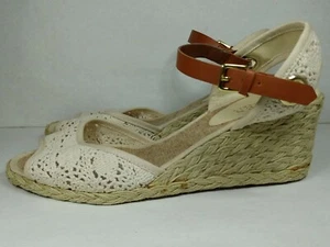 Ralph Lauren Ciara Natural Macrame Womens 8 Wedge Heel Open Toe Sandals Shoes - Picture 1 of 9