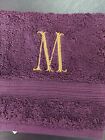 Monogram Initial M Face Cloth / Flannel Egyptian Cotton Aubergine and Gold 