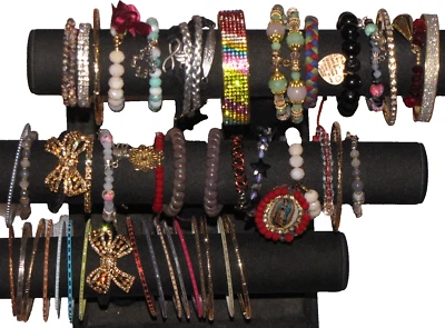 Lot Of 45 Bracelets Gold Plated Silver Tone Rhinestone Bow Floral Beaded Womens - Image 1 of 4