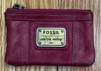 Raro Fósil Larga Vida Vintage 1954 Rojo/Rosa Cuero Monedero Bolsa 4.5” x 3” Foto 1 de 3