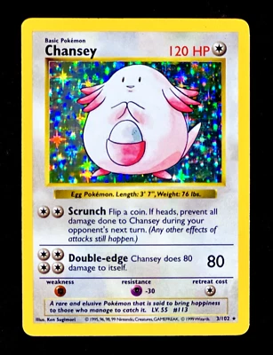1999 Pokemon CHANSEY Base Set SHADOWLESS Edition HOLO Foil Rare Card 3/102 WotC - Image 1 of 4