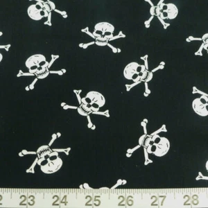 100% Cotton Poplin Fabric Rose & Hubble Tossed Skull & Crossbones Pirates - Picture 1 of 1