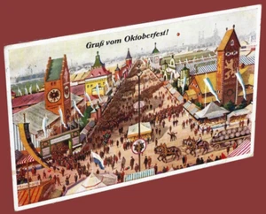 German WW2 Third Reich Artist Postcard Oktoberfest Gruß vom München - Picture 1 of 3