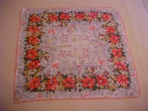 Vintage Hanky Peach Tropical Flowers 85325 - Picture 1 of 2