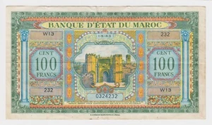Morocco 100 Francs 1943 P27 Solid VF French Rule Large Bab El Mahrouk Gate Fes - Picture 1 of 6