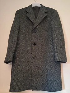 Vintage Trench Coat 2XL 50" Herringbone Tweed Pure Wool Crombie DUNN & CO (3481) - Picture 1 of 8