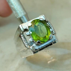 Anillo de plata 925 activo con peridoto de 3 quilates certificado por laboratorio natural - Imagen 1 de 3