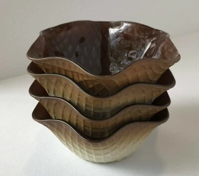 Italian Bormioli Rocco Croque Waffle Ice Cream Bowls Set of 4 Biscoti Spray On - Image 1 of 4