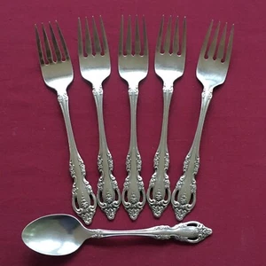 5 Salad Forks + BRAHMS  by Oneida Community Stainless Pierced Floral Flatware - Picture 1 of 4