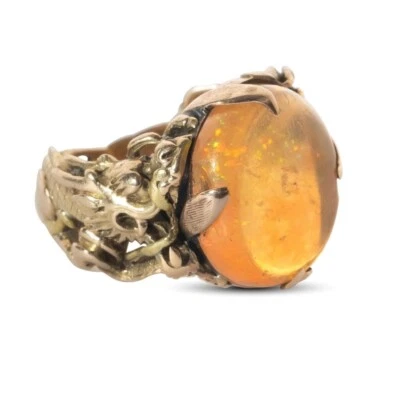 Antiguo anillo de ópalo de fuego dragón respirador de oro amarillo de 16 quilates tamaño 5,5 10 g Foto 1 de 4