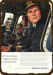 1949 AMERICAN AIRLINES PILOT at LaGUARDIA  Airport DECORATIVE REPLICA METAL SIGN - Picture 1 of 1