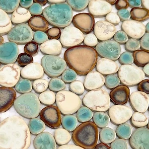 Porzellan Kieselfliese herzförmig glasierte Keramik Mosaik Dusche Wand & Bodenfliese - Bild 1 von 9