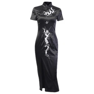 Women Girl Chinese Cheongsam Qipao Dress Dragon Faux Silk Satin Long Retro - Picture 1 of 18