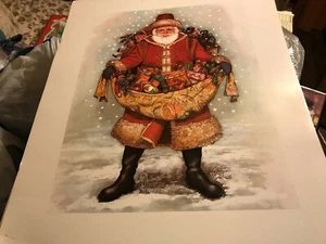 Hermosa obra de arte vívida litografía navideña vintage de 20" x 16" - Imagen 1 de 12
