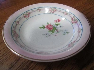 ANTIQUE CROWN POTTERIES & Co. 5 1/8" D. PINK BAND-DBLE BLUE RINGS BERRY BOWL1-27 - Picture 1 of 9