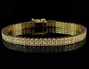 Brazalete de tenis de diamantes de corte redondo de 9,00 quilates enchapado en oro amarillo de 14 quilates creado en laboratorio de 8" - Imagen 1 de 9