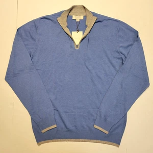New HAGEN Men's Medium M Blue Gray Trim Knit Mock Neck Quarter Zip Sweater NWT - Picture 1 of 6