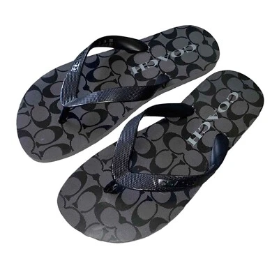 L@@K! NWT Size 6 Coach Zak Flip Flops Black & Coal Women Signature Sandals NEW - Image 1 of 3