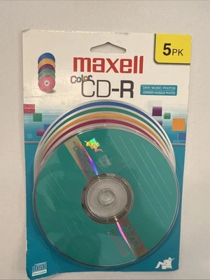 Maxell Color CD-R Data 5 Pack- Music Photos - 80mins 700mb -  Sealed packaging - Image 1 of 2