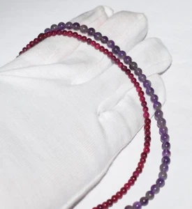 Collana stringa 17" argento sterling 925 pietra preziosa ametista 4/6 mm perline lisce - Foto 1 di 14