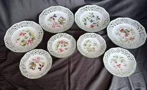 8 x Bavaria Schumann Arzberg Reticulated Plates, 7.5" and 5.5", Fruit Plants - Picture 1 of 14