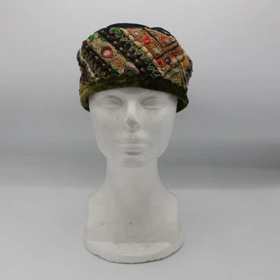 Chapéus por Buck verde veludo preto feito à mão chapéu hippie boêmio macio metálico - Imagem 1 de 4