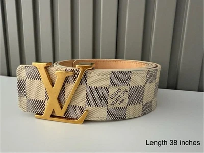 Cinturón Louis Vuitton Damier Azul Cuero Lona 100% Auténtico Dorado LV Iniciales  Foto 1 de 4
