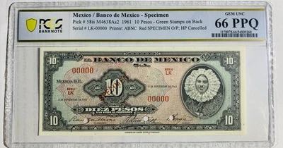 MEXICO. 1000 Peso. 1961 SPECIMEN, Pick-58is PCGS 66PPQ BANKNOTE - Image 1 of 2