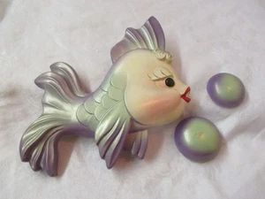 Vintage 1974 Miller Studio 3-teiliges lila grün cremefarbenes Kreidegeschirr Fisch & Blasen Set - Bild 1 von 6