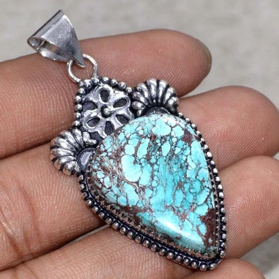 Xtreme New Lander Turquesa 925 Chapado en Plata Colgante Piedras Preciosas 2" JW Foto 1 de 3