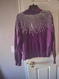 Damen lila Pullover mit silbernen Pailletten Größe XL von Oliver. O - Bild 1 von 6
