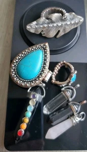 Crystal Pendants Stones Chakra Amulet Point Adjustable Rings Jewelry Lot 7 - Picture 1 of 10