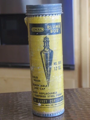 Vintage GENERAL Hardware No. 800 Brass Plumb Bob Oz 12 Ounce Original Container - Image 1 of 4