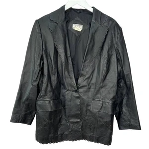 Vintage Venezia Vitale Lazer Cut Eyelet Lederjacke Schwarz Größe XL Damen  - Bild 1 von 7