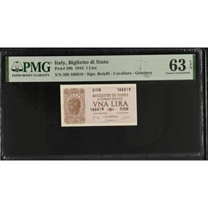 PMG 63 EPQ Choice UNC Italy, Biglietto di Stato, 1 Lira 1944 2290541-056 - Picture 1 of 2