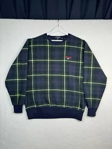 Polo Sport Ralph Lauren Sweatshirt Men XL Green Blue Plaid Fleece Lined Pullover - Picture 1 of 10