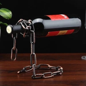 Wine Bottle Holder Floating Steel Link Chain Wine Bottle Rack Holder Hold Bottle - Picture 1 of 5