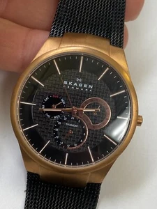Reloj para hombre Skagen 809XLTRB esfera negra titanio marrón caja y correa de malla ¡PRECIADO! - Imagen 1 de 9
