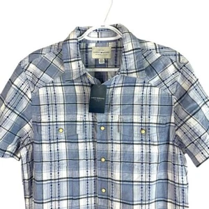 NEW Lucky Brand Western Shirt Mens Small Blue S/S Linen Blend Pearl Snaps $89 - Picture 1 of 5