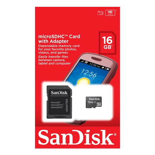 SanDisk Retail 16GB MICRO SD HC MicroSDHC Class 4 Flash Memory Card + SD Adapter - Image 1 of 1
