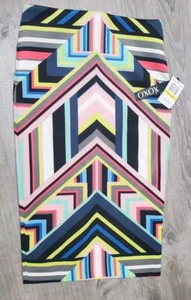New Womens Xoxo Geometrical Bright Multicolor Hi Waist Midi Skirt M - Picture 1 of 4