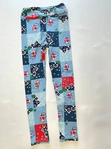 LuLaRoe L/XL Blue Patchwork Santa Skating Christmas Holiday Leggings B35 - Picture 1 of 2