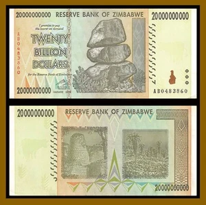 Zimbabwe 20 Billion Dollar Bill Banknote Paper Money World Currency - Picture 1 of 2