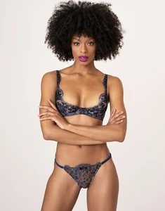 AGENT PROVOCATEUR MIMOSA NAVY/PEACH BRA 34C & AP3 MEDIUM BRIEF UK10 BNWT - Picture 1 of 9