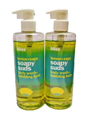 Lote 2 Jabón Corporal BLISS Limón + Salvia SOAPY SUDS + Baño Burbujeante 16 oz/473,2 ml CANADÁ Foto 1 de 4
