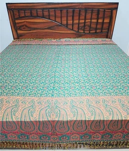 Wool Jamawar Bedspread Woven Paisleys Gorgeous Bed Covers Blanket Bedding Throw - Picture 1 of 10