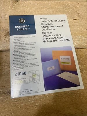 Business Source 21050 White Laser Label - 1" X 2.62", 30/Sheet, 3000/Pack - Image 1 of 3
