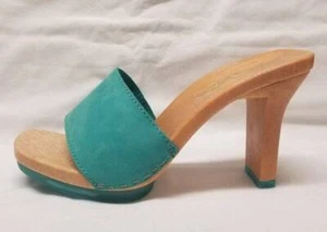 Vintage Newport News Teal Suede Mules * 4" Heels * Sz 7 - Picture 1 of 8