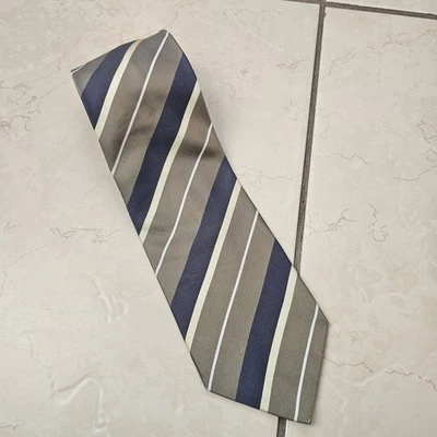 Corbata Valerio Garati Para Hombres 100% Seda Marrón Azul Blanco Rayas Hecha a Mano Foto 1 de 4