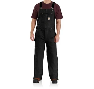 Men's Carhartt Washed Duck Insulated Bib Overall Black Size XL Tall - Picture 1 of 4